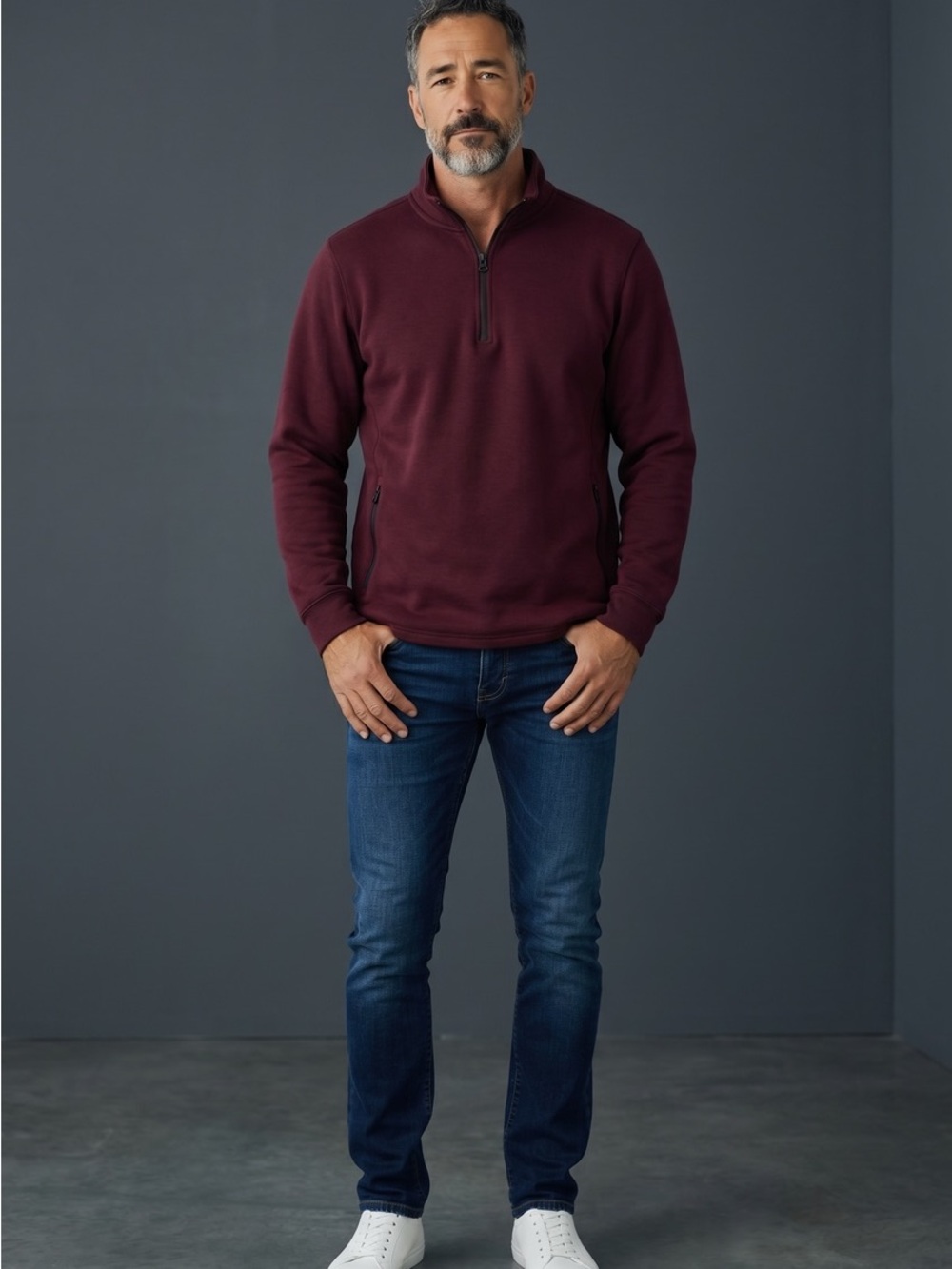 32 Degrees Heat Men’s Quarter Zip Pullover Burgundy Fleece Jacket Size M Pockets